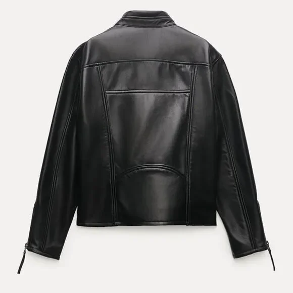 ZW COLLECTION ZIPPERED GENUINE LEATHER JACKET - Picture 6 of 16